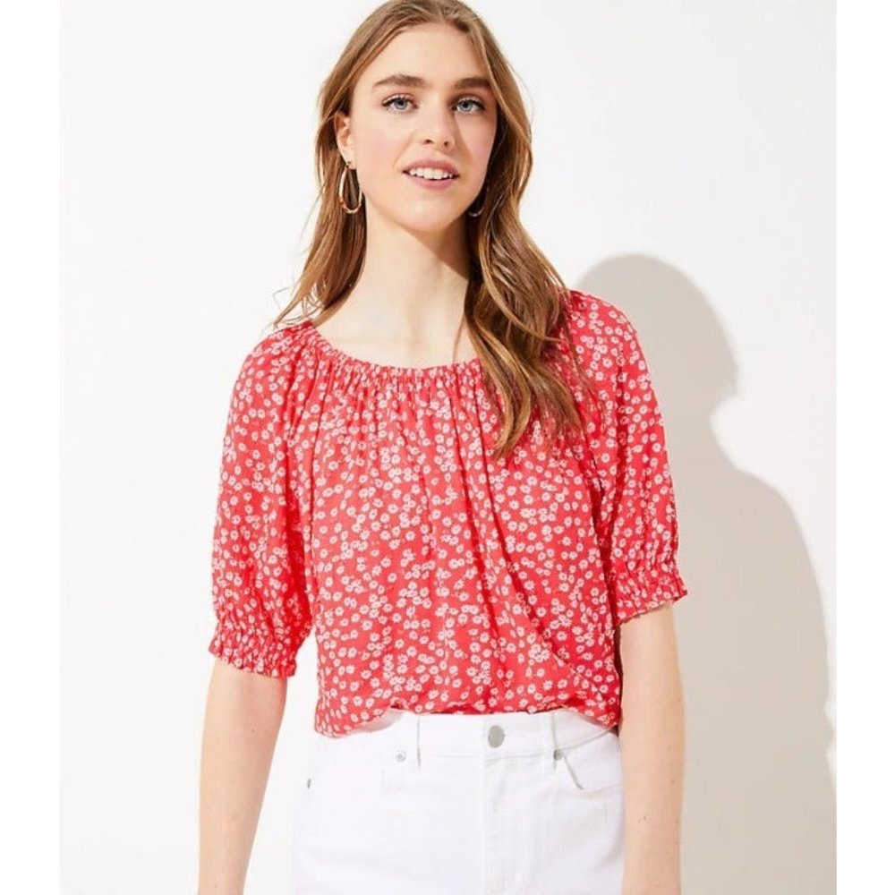 LOFT Daisy Smocked Peasant Top